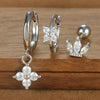 3PCS Silver Color Stainless Steel Crown Hoop Earring Set for Women Four Flower Zircon Cartilage Piercing Earring Jewelry - Image 10