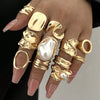 12pcs Vintage Chunky Irregular Faux Pearl Ring Sets for Women Geometric Flower Liquid Hollow Metal Rings Elegant Jewelry - Image 1