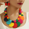 Africa Nigeria Jewelry Set Boho Double-layer Colored Geometric Round Wooden Beads Necklace Earrings For Women - Image 1