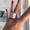 Punk Checkered Texture Ring Simple Square Ring Classic Jewelry For Women - Image 6