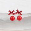 Black Red Bowknot Elegant Hanging Earrings Imitation Pearl Ball Pendants Korean Sweet Small Earrings - Image 3