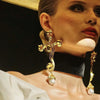Exaggerated Baroque Pearl Cross Earrings for women, Statement Dangle Earring Party Accessories - Image 1