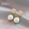 Pearl and Stone Drop Earrings in Gold-Tone or Silver-Tone - Image 1