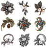 Rhinestone Flower Brooch Pin with Pearl and Leaf Designs - Image 1