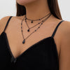 Gothic Multi Layered Black Droplet Crystal Pendant Necklace Set for Women Vintage Black Metal Link Chain Choker Neck - Image 2