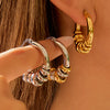 Two Color Multi Loop Dangle Hoop Earring Modern Style Minimalist Stainless Steel Women Ears Jewelry - Image 2