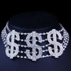 StoneFans Statement RICH Money Sign Rhinestone Choker Necklace for Women Crystal Big Letter Choker Collar Necklace Jewelry