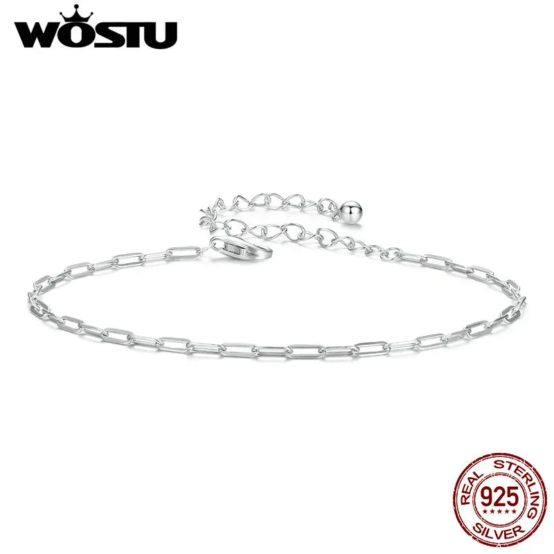 Silver Simple Paper Clip Chain Bracelet For Women Stylish Stacking Links Casual Party Jewelry Gift - Image 1