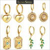 Green White Color Crystal Zircon Hoop Earrings For Women Stainless Steel Heart Square Leaf Shape Pendant Earring Gifts - Image 1