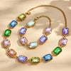 Chunky CZ Necklaces Bracelets Big Square Multi Color Zircon Necklace Bracelet Gold Plated Stainless Steel Statement Jewelry - Image 4