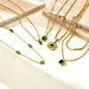 Retro Green Zircon Pendant Necklace For Women, Crystal Stone Chain Stainless Steel Gold Plated Birthday Gifts - Image 2