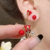 Imitation Pearl Crystal Black Red Tulip Flower Curved Back Hang Post Stud Earrings Two in One Jewelry Birthday Girl Gift - Image 5