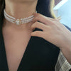 Three-Layer Pearl Collar Choker Necklace with Heart Pendant - Image 2