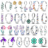Colorful Cubic Zirconia Huggie Hoop Earrings in Flower Butterfly and Clover Designs - Image 1