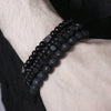 4Pcs/Set Black Gall Stone Volcanic Stone Wood Beads Multi-layer Men's Combination Elastic Bracelet For Couple Friends Jewelry - Image 4