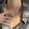 Aesthetic Blue Crystal Irregular Heart Pendant Necklace for Women Elegant Silver Color Clavicle Chain Necklace Party Jewelry