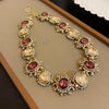 Vintage Purple Rhinestone Necklace Drop Earrings for Women Palace Style Geometric Round Necklace Earrings Ladies Jewelry Sets K - Image 9