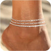 Silver Ankle Bracelets for Women Dainty Layered Ankle Chains Beaded Rope Link Beach Anklets Set - Image 9