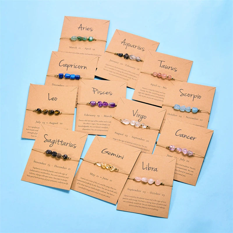 12 Zodiac Signs Woven Card Paper Bracelet for Women Men Minimalist Stone Handmade Braided Bracelet Friendship Jewelry - Image 1