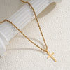 Stainless Steel Cross Pendant Necklace with Twisted Rope Chain - Image 3