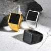 14mm Square Signet Ring for Men Boys, Black Stainless Steel with Enamel Stamp Finger Band, Punk Simple Male Ring - Image 1