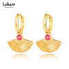 Gold Plated Fan Shape Chunky Open Hoops Earrings Blue Green White Cubic Zirconia Hoop Earrings For Women Girls - Image 1