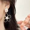 Simple Pearl Flower Earrings For Women Metal Sense Temperament Earrings - Image 3