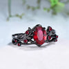 2Pcs/Set Black Gold Color Red Rhinestone Zircon Rings For Women Full Crystal Rings Wedding Engagement Jewelry Gifts - Image 2
