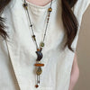Crescent Smiley Wooden Ceramic Pendant Necklace Retro Braided Rope Necklace For Women Sweater Chain Jewelry Accessories - Image 3