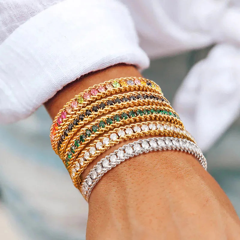 Charms Tennis Bracelet for Women, Cubic Zirconia Chain Bracelet Adjustable,Stainless Steel Miami Link CZ Bangle Gift - Image 1