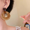 Vintage Brown Round Rattan Weave Earrings For Women Exaggerated Large Circle Geometric Earrings Jewelry Accessories - Image 3