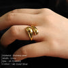 Double Opening Ring Glossy Feather Design Ring Stainless Steel Women's Jewelry - Image 2
