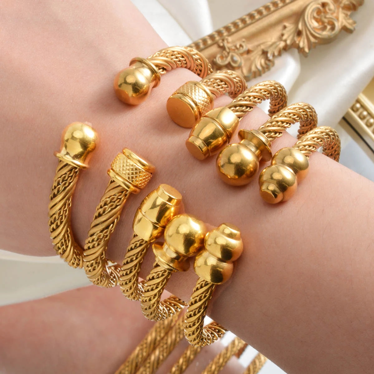 Stainless Steel Gold Color Wire Knot Bracelet Hip Hop Women Men Open Cuff Bangle Pulseira Bileklik Jewelry Gifts - Image 1