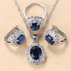 Blue Cubic Zirconia 3pcs Jewelry Set Women Silver Necklace Earrings Ring Wedding Bridal Party Jewelry Gift - Image 1