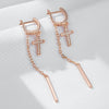 Long Tassel Cross Dangle Earrings For Women Rose Gold Color With Zircon Daily Jewelry - Image 4