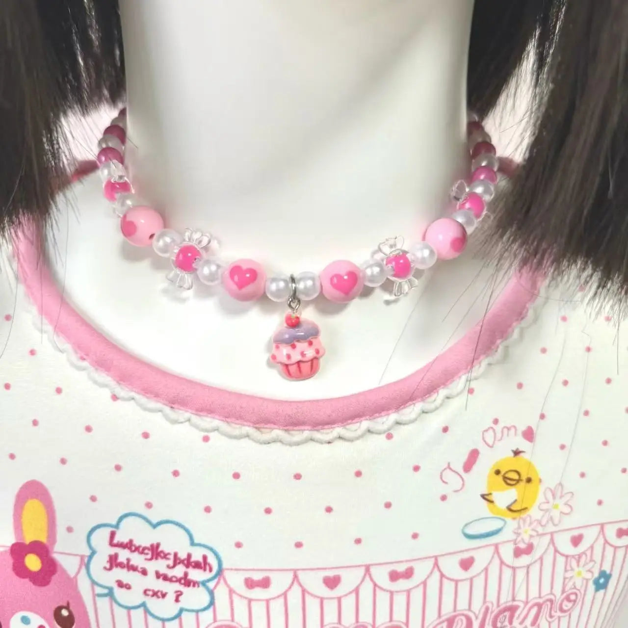 2pcs/set Cute Animal Cartoon pink candy Children's sweater necklace pearl bracelet for children gift - Image 1