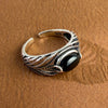BF Club Silver Ring For Women Jewelry Hollow Leaf Black Stone Vintage Handmade Ring Allergy For Party Birthday Gift - Image 1