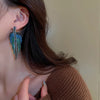 Full Rhinestone Long Tassel Earrings Women Blue Color Geometric Drop Earring Statement Accessories Party Gifts - Image 2