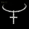 Hip Hop Iced Out Cross Pendant Necklace Strap 4mm Zircon Tennis Chain Men Women Sparkling Necklace Punk Jewelry Gift - Image 1