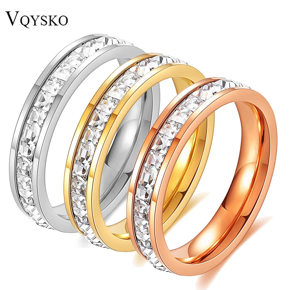 Square Zircon Stainless Steel Ring White Zircon Engagement Party Accessories Geometric Couple Custom Ring - Image 1