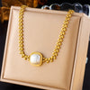316L Stainless Steel Square Large Pearl Necklace Earrings Ring For Women Girl Party Gift Jewelry Set - Image 10