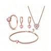 Rose Gold Pink Crystal Flower Language Necklace Earpiece Set Commemorative Day Gift - Image 1
