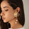 Romantic Flower Petal Long Tassel Drop Earrings For Women Imitation Pearl Hanging Piercing Earrings Wed Jewelry Gift - Image 3