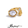 Size 8 Stylish Unique Simulated Pearls Zirconia Finger Ring Gold Platinum Plated Stainless Steel Geometry Retro Jewelry - Image 1