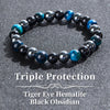 Triple Protection Bracelet, Blue Malachite Black Bile Obsidian Beaded Bracelet, Handmade Stretch Beaded Bracelet - Image 1