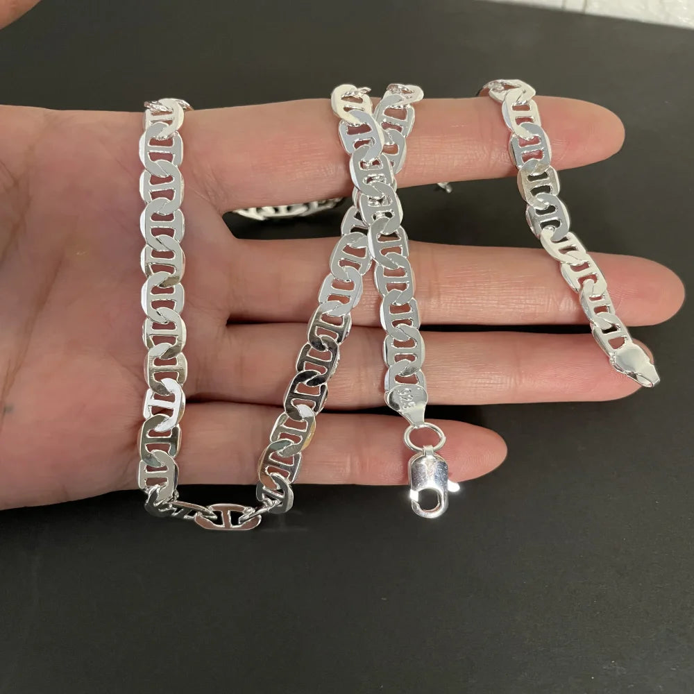 Silver Necklace 6MM Side Z-Shaped Necklace, Bracelet Men's And Women's Jewelry Gift 45-60CM - Image 1