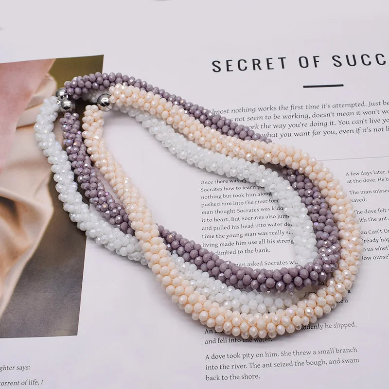 Woven Bead Necklace Glass Beaded Bohemian Statement Necklace Bracelet Hair Accessory Set For Women Jewelry Gift - Image 1