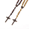 Handmade Wood Beads Rosary Necklace For Women Men Crucifix Cross Pendant Long braided Rope Chain Religious Prayer Jewelry - Image 3