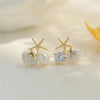 White Pink Shell Starfish Stud Earrings for Women Cute Asymmetric Imitation Pearl Rhinestones Beads Charms Small Ear Jewelry - Image 6