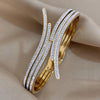 1pc Full Rhinestone Gold Color Glitter Zircon Stainless Steel Bracelet Bangle for Women Crossed Open Cuff Bangles - Image 1